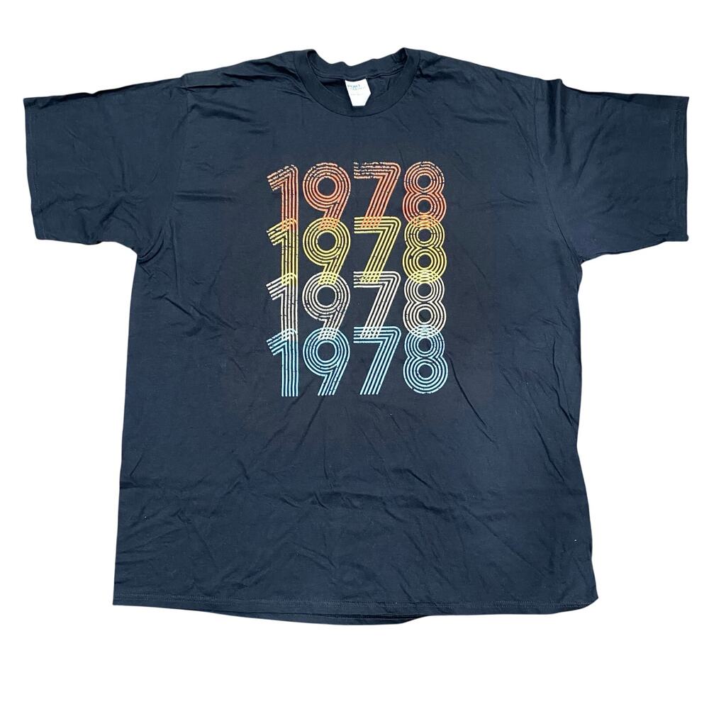 Retro Look Black Tee "1978" Size 2XL Black with Distressed Graphic T-Shirt